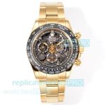 Super Clone Rolex Skeleton Dial Daytona Carbon Bezel Cal.4130 Yellow Gold Watch 